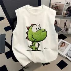 100 % Algodão Verão Em Torno Do Pescoço Respirável Impressão Dos Desenhos Animados Sem Mangas Colete Camiseta Estilo Pre