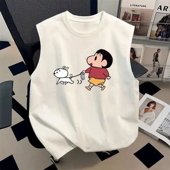 Camiseta Masculina E Feminina De Algodão Pesado Estilo Coreano , Marca Da Moda De Verão , Crayon Shin-Chan , Roupas Infa