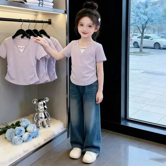 Meninas roxo costura sal manga curta camiseta menina roxo costura sal camiseta curta menina roxo costura sal camisa curt