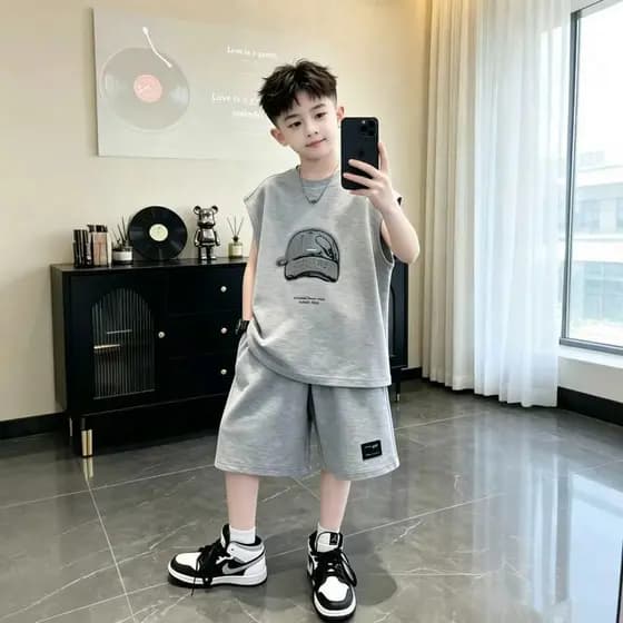Conjunto De Colete Infantil Fino Esportes Roupas Infantis Para Meninos E Meninas Bonito Solto Moda Médio Grande Duas Peç