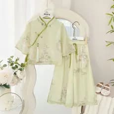 Conjunto de duas peças de elementos Han frescos e elegantes para meninas, médio e grande, infantil, fivela de verão, nov