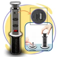 Torre De Tomadas Multiplug Usb Tipo-c Retrátil Embutir Bancada