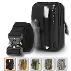 Cinto Tático Fivela Metal Engate Rápido + Bolsa Pochete Tática Porta Treco Celular