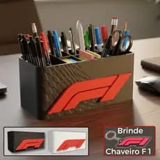 Porta Canetas F1 Organizador de Mesa Fórmula 1 Escritório + Chaveiro Grátis Decoração Escritório