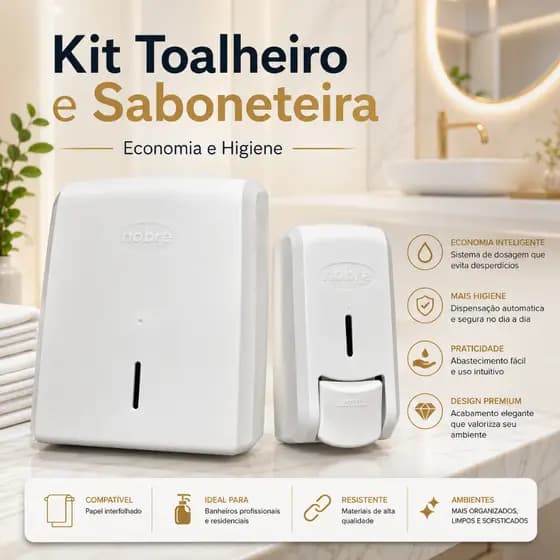 Kit Suporte Banheiro Toalheiro + Saboneteira Nobre | Banheiro Profissional | Parede