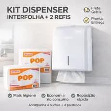 Kit Banheiro Dispenser Papel Toalha Interfolha Nobre Parede + 2 Refis Branco