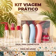 Kit Frascos Viagem Portátil - Recipientes para Cosméticos e Shampoo, Permitido no Avião, Fácil de Levar e Compacto