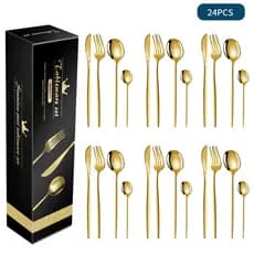 24 Kit Jogo De Talheres Inoxidável 416 Suprimentos De Cozinha Talheres de Dourados Talheres