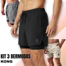 Kit 3 Bermudas Masculinas 2 em 1 Kong Academia Premium com Suporte para Celular Bolso para Celular