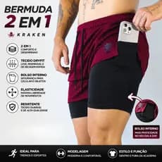 Bermuda 2 em 1 Masculino Kraken com Forro de Poliamida Para Atividades Esportivas