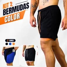 KIT 2 Bermudas 2 em 1 Color Premium para Treino