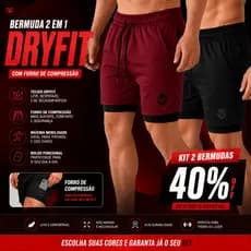 Kit 2 Shorts 2 Em 1 Masculino Kong Dryfit Com Compressão Academia
