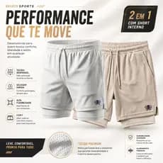 Kit 3  Bermudas Masculinas 2 em 1 Dryfit Kraken Para Academia