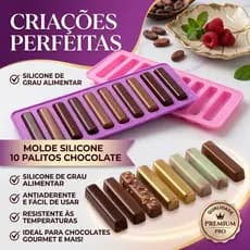 Molde Forma Silicone 10 Palitos Chocolate Caseiro Reutilizável Fácil Desenformar