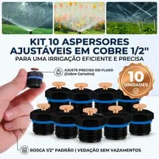 Kit 10 Aspersores Ajustáveis em Cobre 1/2" para Irrigação Eficiente