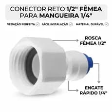Conector Reto Rosca Fêmea 1/2" com Engate Rápido P/ Mangueira de 1/4"