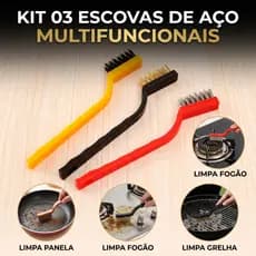 Kit 03 Escovas de Aço Para Limpeza Fio de Cobre Nylon Limpa Panela Fogão Grelha Cabo Longo de Plástico Multifuncional