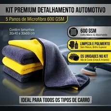 Kit 05 Pano Flanela Microfibra Automotiva 600GSM Premium Para Lavagem Polimento de Carro