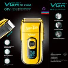 Cortador De Cabelo Profissional Vgr Oiv-332 Bivolt Dourado Display LCD Barba Cabelo Barbeiro Sem Fio