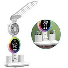 Luminária Grande Mesa Touch Ventilador Relógio Temperatura