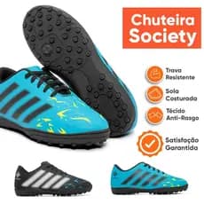 Chuteira Futsal e Society Costurada Antiderrapante Confortável para Quadra e Salão Reforçada