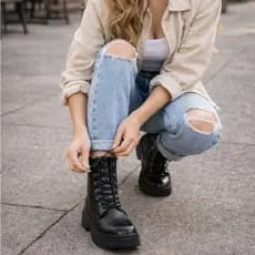 Bota Coturno Feminino Falcucci Blogueira Estilo Moda Militar Tratorado Plataforma Confort