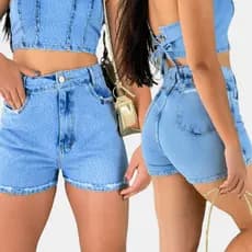 Short  Feminino  jeans  Claro 100% não possui Lycra short  com bolsos Tecido Premium