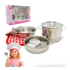 Brinquedo Infantil Kit de Panelinha de Inox Hora da Cozinha Panela e Utensílios em Inox 9 Peças
