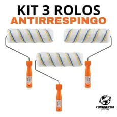 Kit Pintura 3 Rolos Lã Anti Respingo Profissional com Cabo Parede Teto Reforma