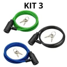 Kit 3 Cadeados Cabo Aço Flexível Antifurto Moto Bike Bicicleta Portão Segurança Reforçado