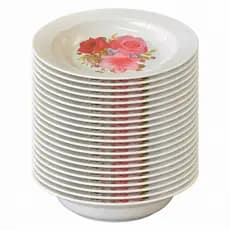 Jogo 24 Pratos Fundos Melamina Floral Rosa Resistente Buffet Refeição Jantar