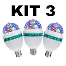 Kit 3 Lâmpada Giratória RGB Bola Maluca Led Colorida Tomada Festa Balada Discoteca