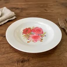 Prato Fundo Melamina Estampado Floral Rosa Resistente Kit 4 6 12 Jantar Buffet Jogo Forte Vintage