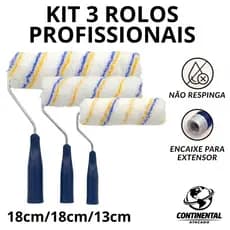 Kit 3 Rolos de Pintura Lã Anti Respingo 13cm 18cm 18cm Profissional com Cabo