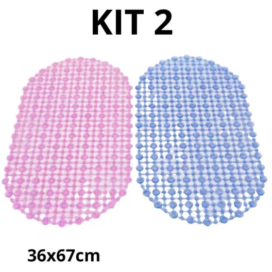 Kit 2 Tapetes Antiderrapante Box Banheiro Silicone Ventosa 36x67cm Segurança Lavável
