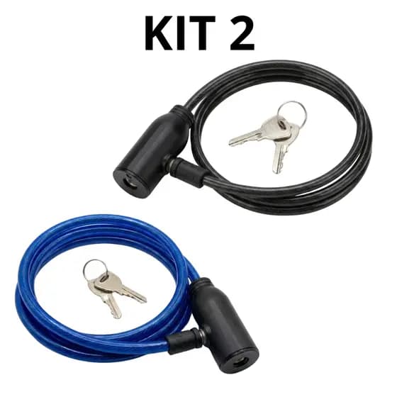 Kit 2 Cadeados Cabo Aço Flexível Antifurto Moto Bicicleta Bike Portão 2 Chaves Segurança