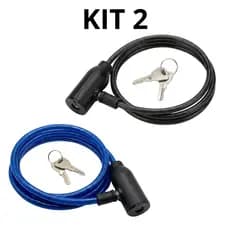 Kit 2 Cadeados Cabo Aço Flexível Antifurto Moto Bicicleta Bike Portão 2 Chaves Segurança