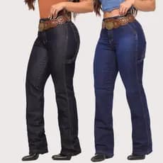Kit 2 Calças FEMININA CARPINTEIRA Country Jeans Montaria Texana Lycra Elastano Rodeio