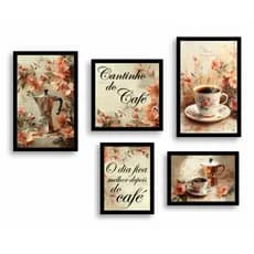 kit 5 quadros decorativos cantinho do café xicaras para cozinha cantina refeitorio