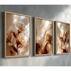 Kit 3 quadros decoração com moldura para casa sala cozinha quarto escritório flores moderno dourado