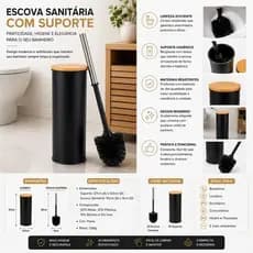 Escova Sanitária Banheiro Suporte Base Compacta Resistente Preta