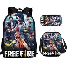 Diretamente do fabricante: Mochila escolar com tema de jogos de tiro FREEFIRE, conjunto de três peças incluindo mochila,