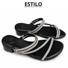 Sandalia Feminina Salto Brilho Leve Preta Bronze