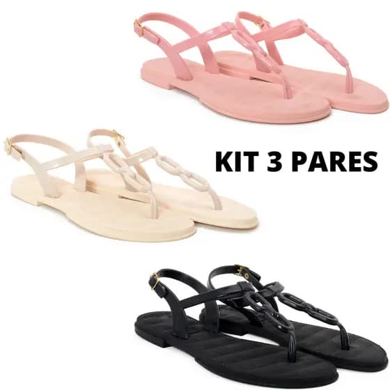 Kit 3 Pares Sandália Corrente Feminina Moda