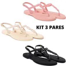 Kit 3 Pares Sandália Corrente Feminina Moda