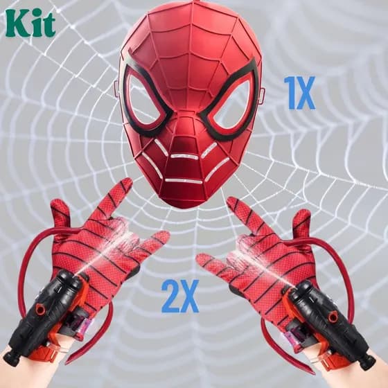 Kit Lança Agua Aranha: Máscara + 2x Luvas Lança água ou Máscara com 1x Luva  ou 1x Luva  – Brinquedo pistola dágua