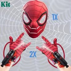 Kit Lança Agua Aranha: Máscara + 2x Luvas Lança água ou Máscara com 1x Luva  ou 1x Luva  – Brinquedo pistola dágua