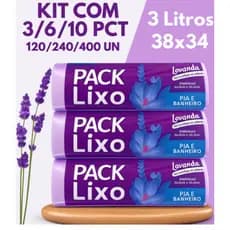 Saco de Lixo Perfumado 1/3/6/10 Lavanda 40/120/240/400un Perfumado Lavanda Neutraliza Odor Banheiro Pia Cheiroso