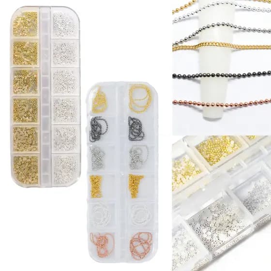 Kit 2cx Corrente Caviar Pérola Decoração Unha 3D Nail Art Manicure