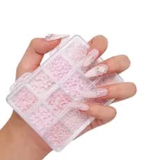 Conjunto Acessórios Strass Pedrinha Laço Borboleta Flor Rosa Jasmin Decoração Unhas Nail Organizador